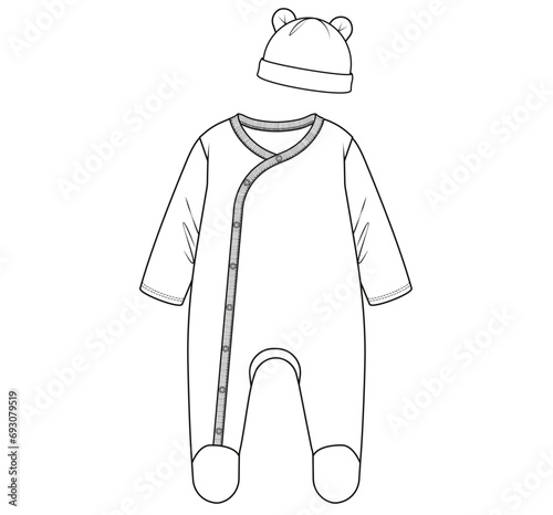 Baby Clothes, baby Romper, Baby Fashion, Vector fashion Cad flat, Baby onsie, baby sweatshirt clothing, baby clothing set 