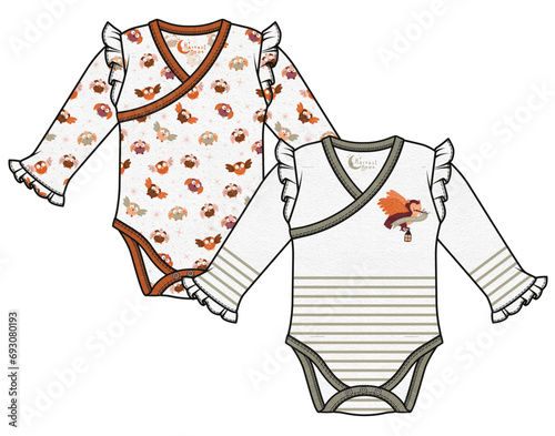 Baby Bodysuit fashion cad illustration 