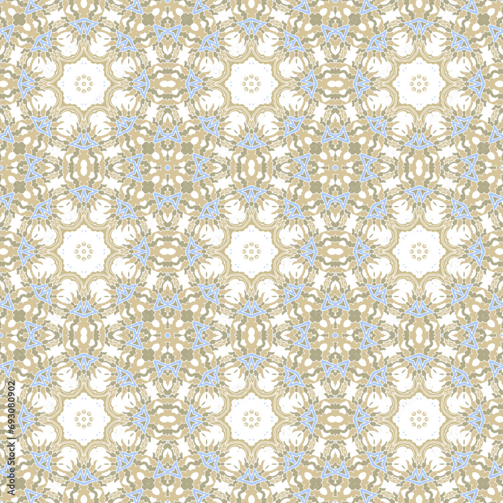 Golden -beige  seleste ornamental seamless vector pattern, on white background