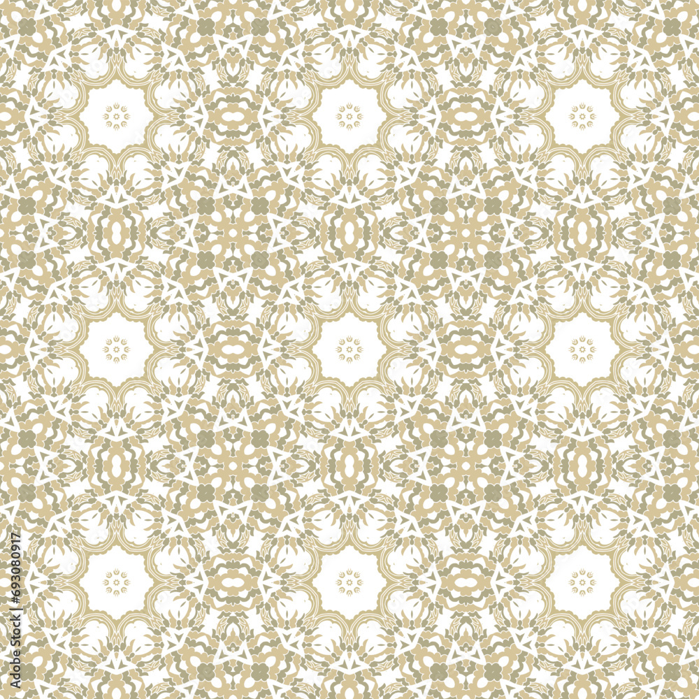 Golden -beige ornamental seamless vector pattern, on white background