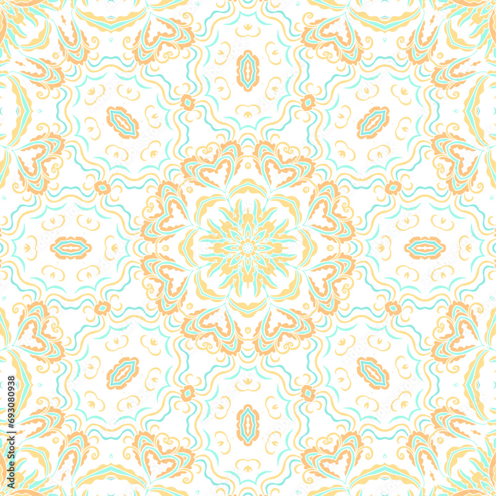 Golden -beige ornamental seamless vector pattern, on white background