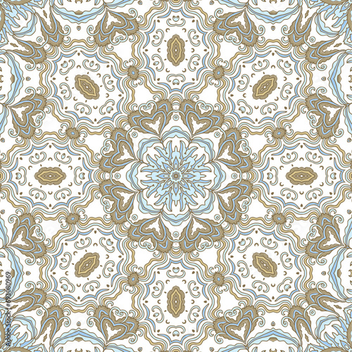 Golden -beige ornamental seamless vector pattern, on white background