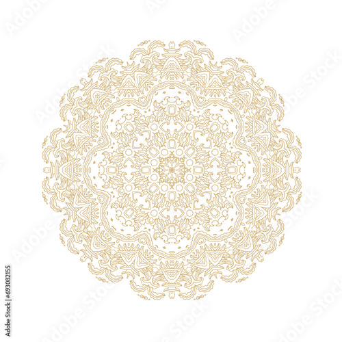 Golden coloring decorative rosette - mandala on white background