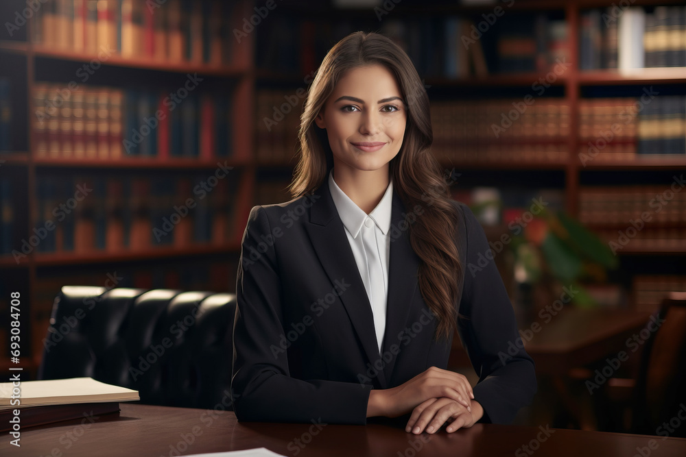 Portrait of a young businesswoman sitting at her desk in a library Portrait of a young businesswoman sitting at her desk in a library