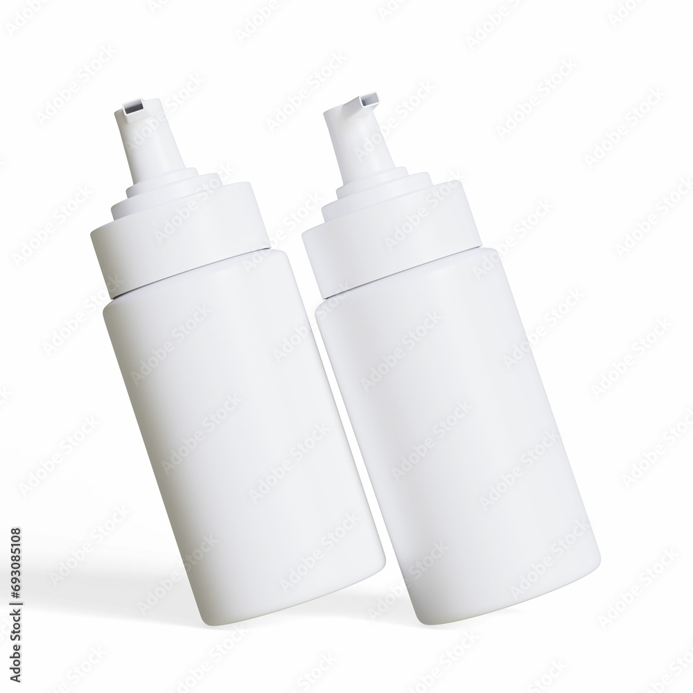 Realistic cosmetic packaging bottle white background, rendering 3D illustration Realistic cosmetic packaging bottle white background, rendering 3D illustration