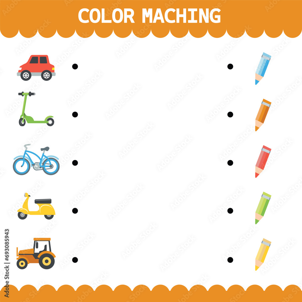 Vector color matching worksheet for kids Stock Vector | Adobe Stock