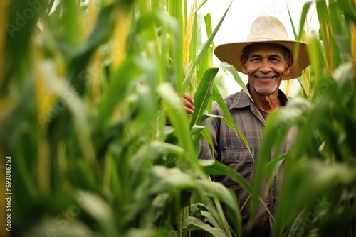 biofuel production: farmer inspecting a field of corn