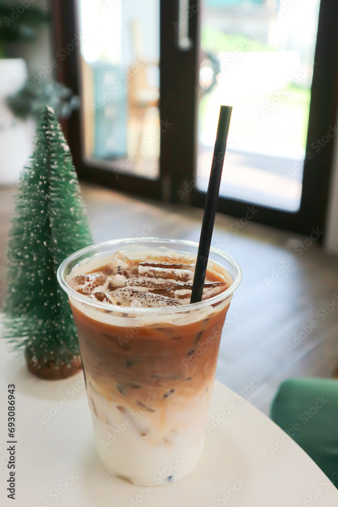 iced coffee , iced latte coffee or iced cappuccino coffee and Christmas decoration iced coffee , iced latte coffee or iced cappuccino coffee and Christmas decoration