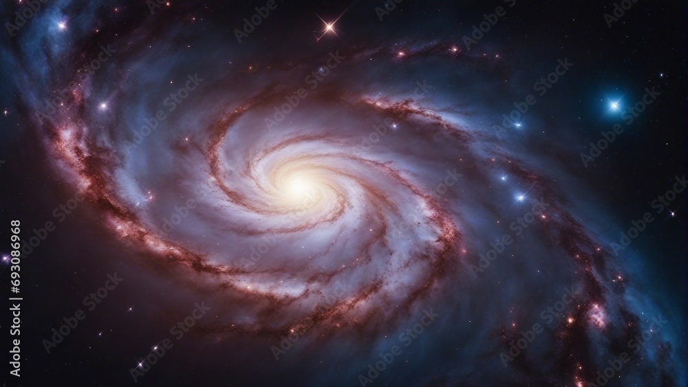 Fototapeta premium A view from space to a spiral galaxy and stars. Universe filled with stars, nebula and galaxy