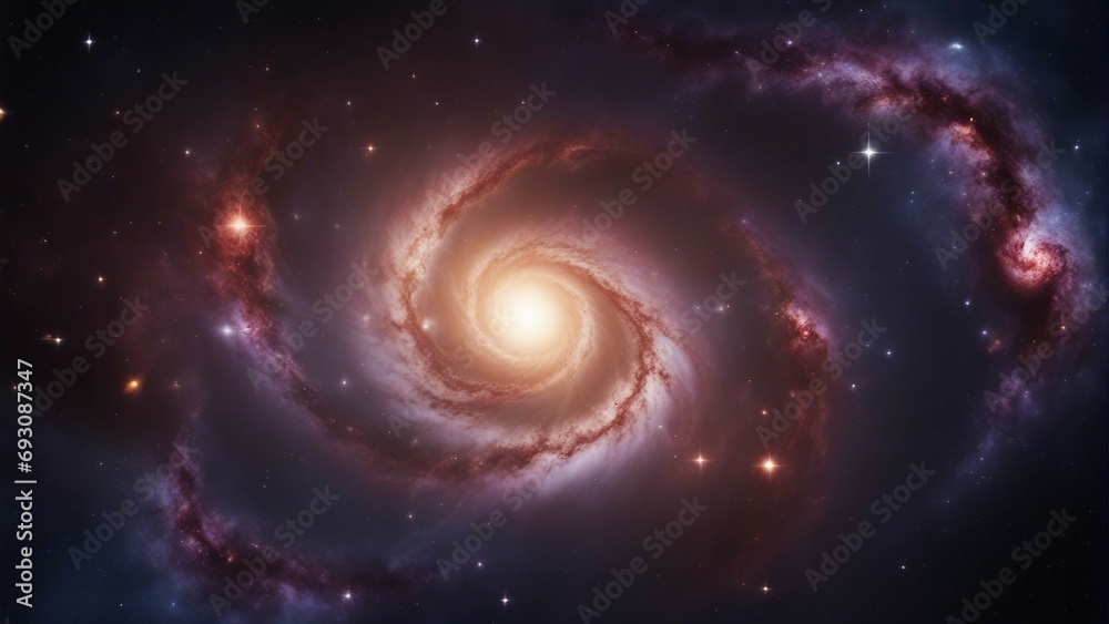 A view from space to a spiral galaxy and stars. Universe filled with stars, nebula and galaxy

