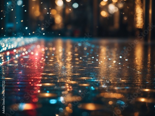 Image of floor reflecting colorful light due to wetting by rain photo