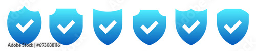 Shield blue check mark solid icon . Protection secure vector sign. Security and privacy symbol.