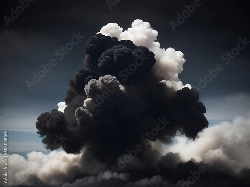 Explosión de una densa nube negra. Vista de frente y de cerca. IA Generativa photo