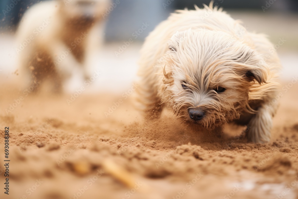 close-up of dogs digging action blur close-up of dogs digging action blur