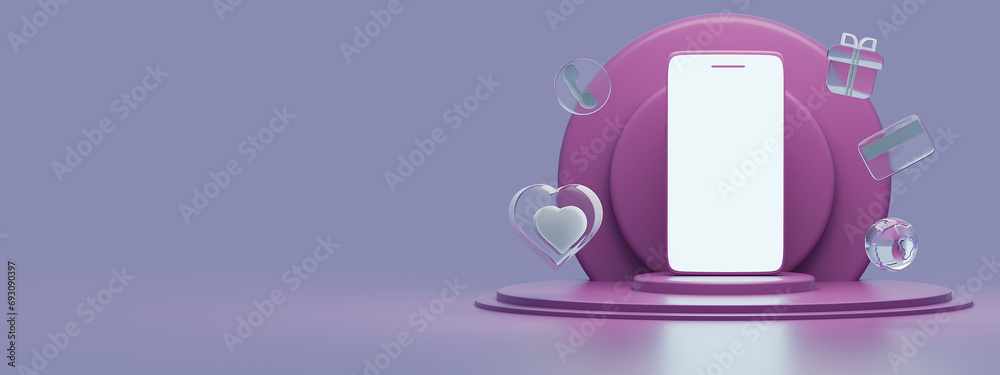 3d illustration of model of smartphone with empty white screen isolated on pink background. Mockup for ad, text, design, logo 3d illustration of model of smartphone with empty white screen isolated on pink background. Mockup for ad, text, design, logo
