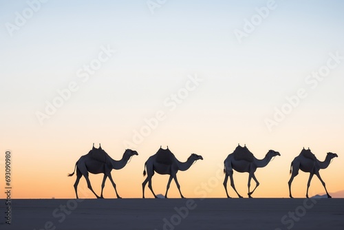 camel silhouettes at twilight in the desert