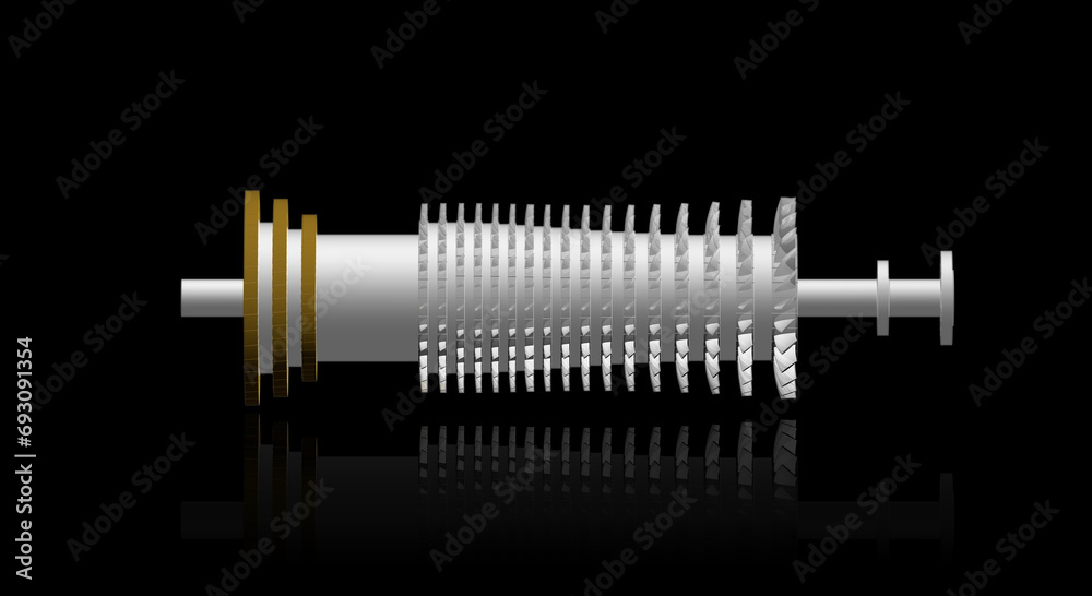 Gas turbine rotor turbomachinery illustration showing several stages of ...