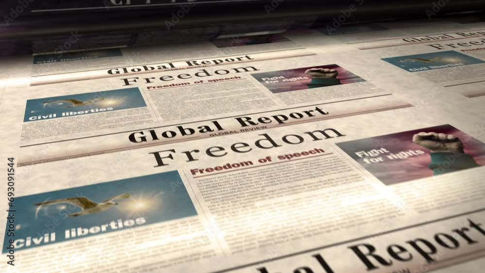 Freedom and liberty daily news newspaper roll printing. Abstract concept retro headlines 3d seamless looped. Freedom and liberty daily news newspaper roll printing. Abstract concept retro headlines 3d seamless looped.