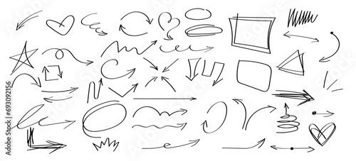 set of directions, direct hand drawn arrows, frame, scribble, sketch, black and white, hand writing