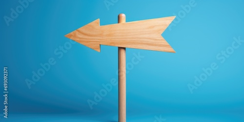Wooden location sign isolated on blue background, direction board, Generative AI © Kaleb