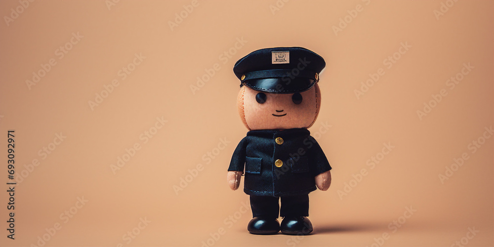 minimalist cute Police Officer doll fearful of dark