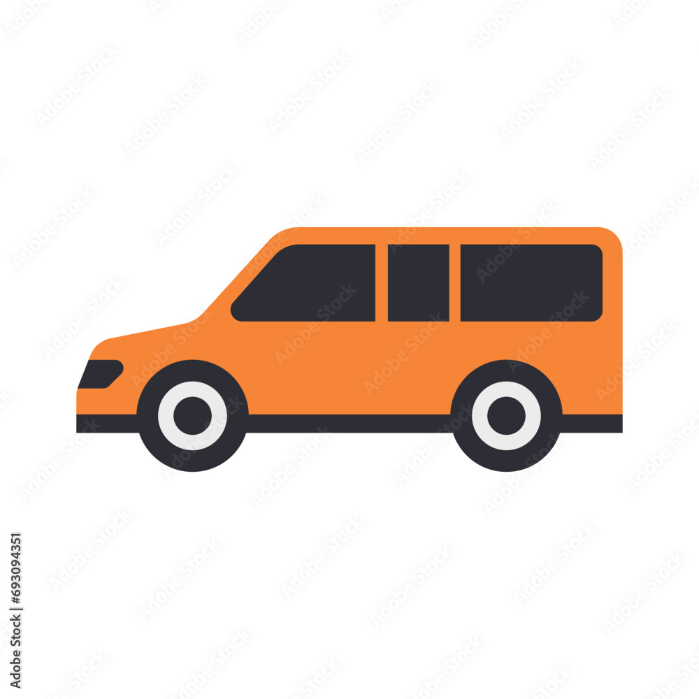 Orange car side view icon on white background