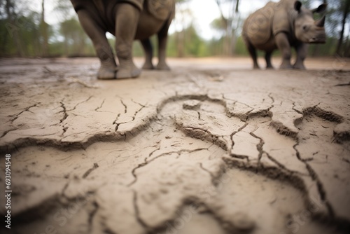 javan rhinos footprints in muddy terrain photo