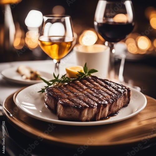 medium rare t-bone steak, luxury restaurant, no vegetables on the plate