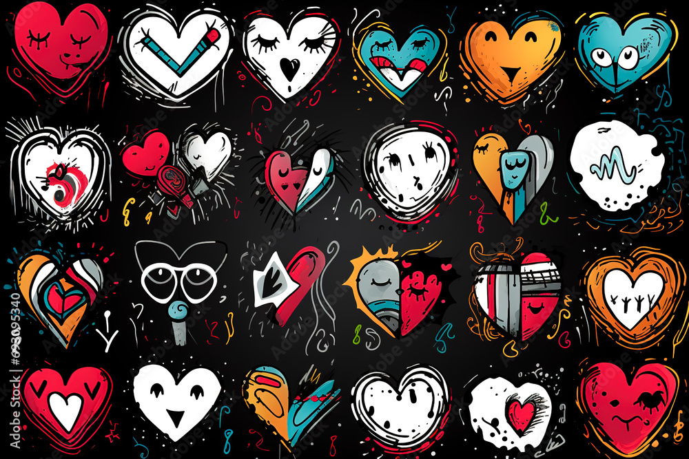Style of street art with hearts with drips of paint on a dark background. Style of street art with hearts with drips of paint on a dark background.