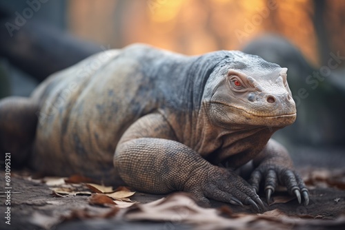 komodo dragon resting on a warm rock surface