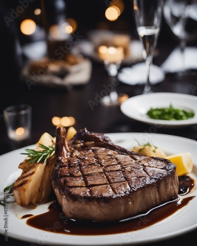 medium rare t-bone steak, luxury restaurant, no vegetables on the plate