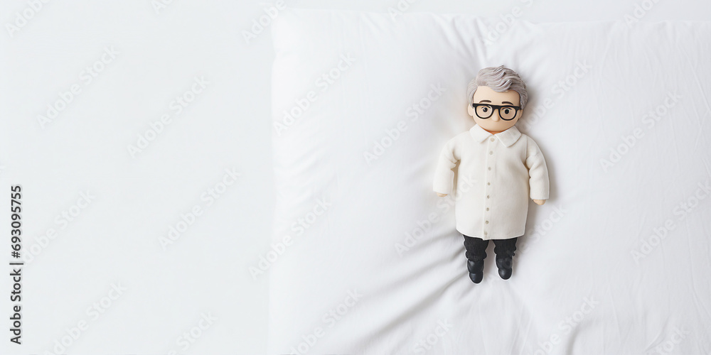 minimalist cute Professor doll on the bed