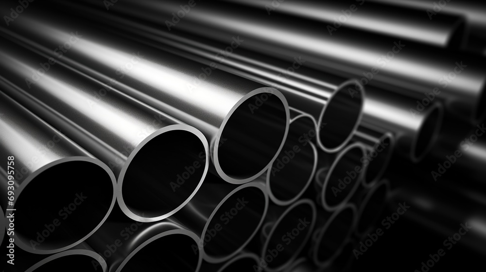 Stainless steel pipe in the factory for modern industrial concept background. Generative AI Stainless steel pipe in the factory for modern industrial concept background. Generative AI