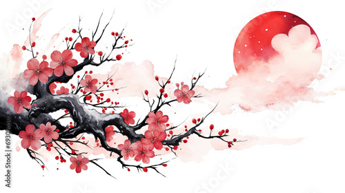 Red Japanese Blossom Illustration. photo