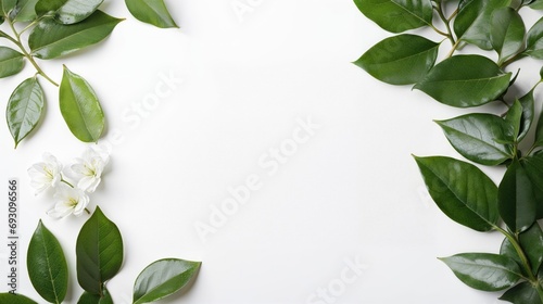 Ecology Themed Template on White. Natural Plants Flat Lay with Copy-space. photo