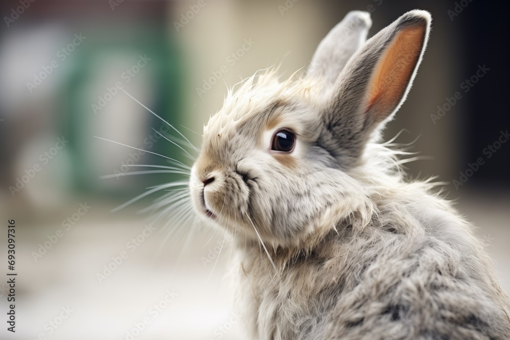 grey rabbit with ears perked up, alert grey rabbit with ears perked up, alert