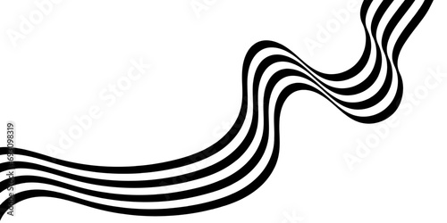 Black on white abstract perspective wave line stripes with 3d dimensional effect isolated on white background