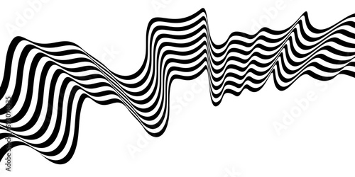 Black on white abstract perspective wave line stripes with 3d dimensional effect isolated on white background
