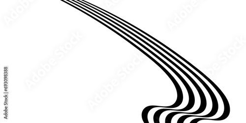 Black on white abstract perspective wave line stripes with 3d dimensional effect isolated on white background