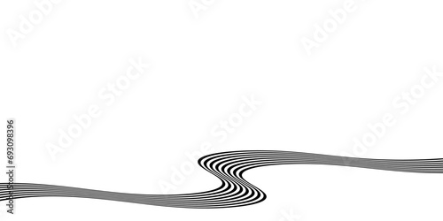Black on white abstract perspective wave line stripes with 3d dimensional effect isolated on white background