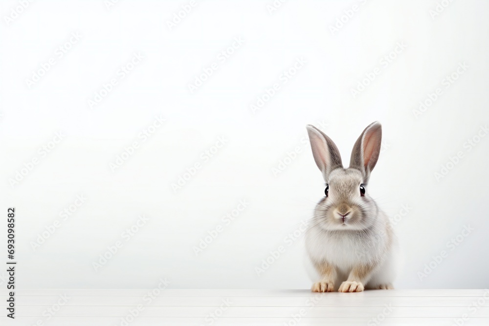 cute fluffy rabbit looking on camera. Isolated on white background. Easter bunny. empty space, horizontal banner