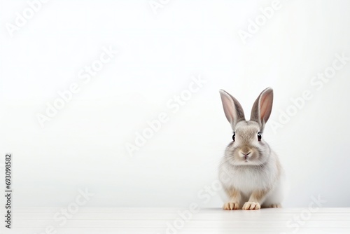 cute fluffy rabbit looking on camera. Isolated on white background. Easter bunny. empty space  horizontal banner