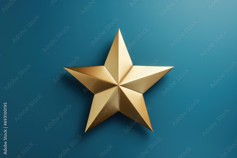 Golden star isolated on blue background, Generative AI Golden star isolated on blue background, Generative AI