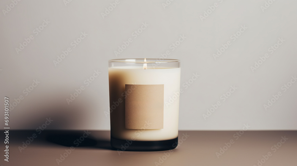 Generative AI, candle with label mockup. Aesthetic minimalistic composition blank, textile. Comfort, spa, relax and wellness concept... Generative AI, candle with label mockup. Aesthetic minimalistic composition blank, textile. Comfort, spa, relax and wellness concept...