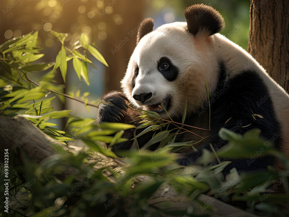 Obraz premium panda eating bamboo