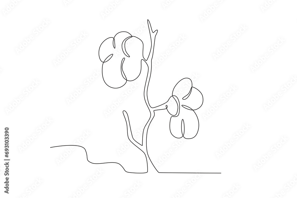Two cherry blossoms on a branch. Cherry blossom one-line drawing Two cherry blossoms on a branch. Cherry blossom one-line drawing