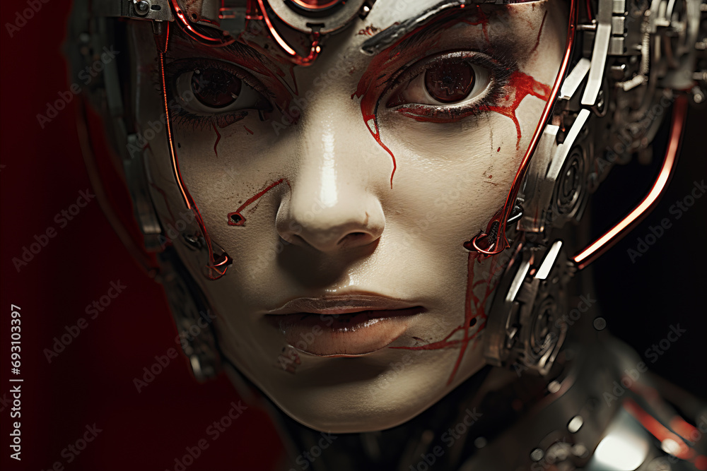 Futuristic Conceptual Portrait of a Female Cyborg with Advanced Artificial Intelligence Technology