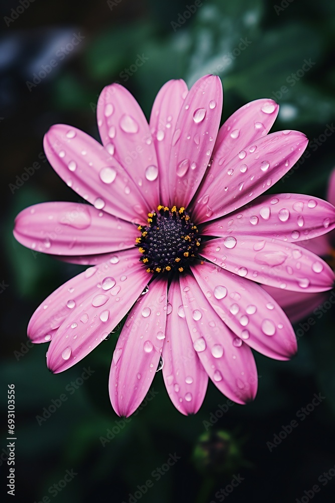 Beautiful pink gerbera flower with water drops vertical aesthetic Beautiful pink gerbera flower with water drops vertical aesthetic