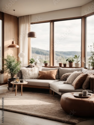 A living room with a cozy mood in the style of Scandinavian © Dhiandra