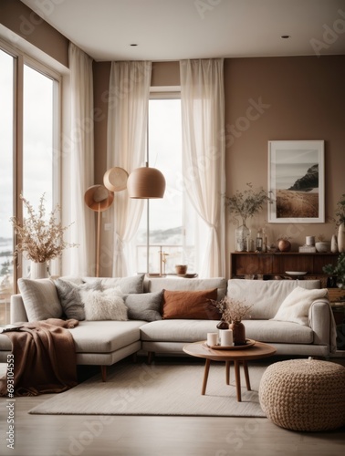 A living room with a cozy mood in the style of Scandinavian © Dhiandra